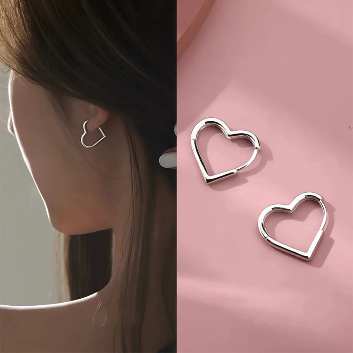 3 Teile/satz Trendy Herz Anhänger Halskette + Ohrring Silber Farbe Schlüsselbein Kette Frau Elegante Edelstahl Ohrringe Schmuck Geschenke