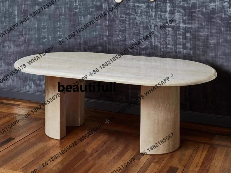 

ZJModern simple natural yellow stone dining table multi-person dining table creative design light luxury dining table