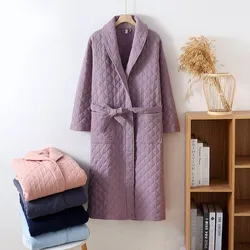 Autumn Winter Women Warm Cotton with Filler Robe Ladies Bathrobe Female Long Sleeve Dressing Gown Robes Simple Home Clothes