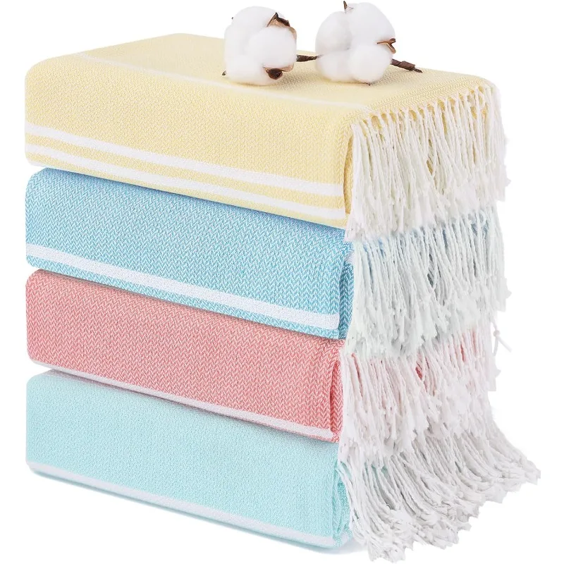 

4 упаковки хлопковых турецких пляжных полотенец, большие банные полотенца для бассейна, оптом, быстросохнущие, без песка, очень большое большое одеяло для взрослых Tr