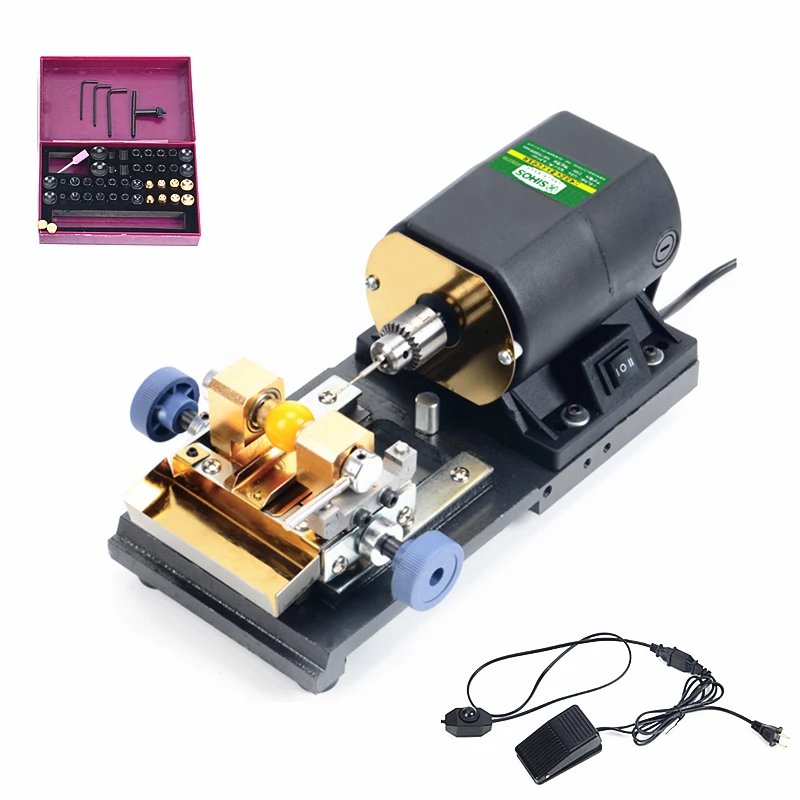 220V 60Hz Mini Wood Lathe Machine Pearl Buddha Bead Drilling Grinding Machine Driller Bead Jewelry Punch Rotary Tool Full Set