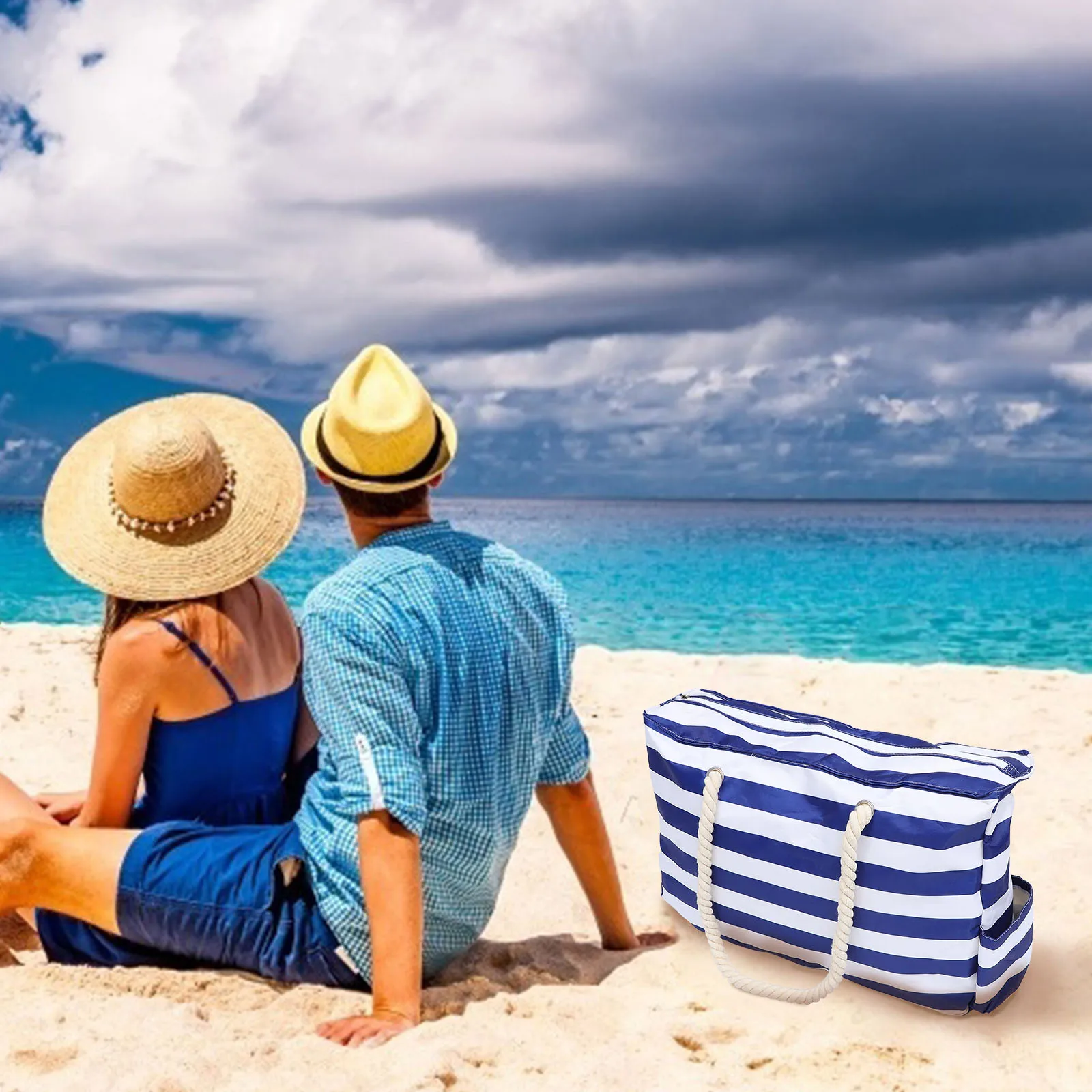 1Pcs Large Beach Tote Bag Waterproof Sand-Resistant Pouch for Pool Party Travel Gym Yoga Picnic Camping Blue Easy Clean Foldable