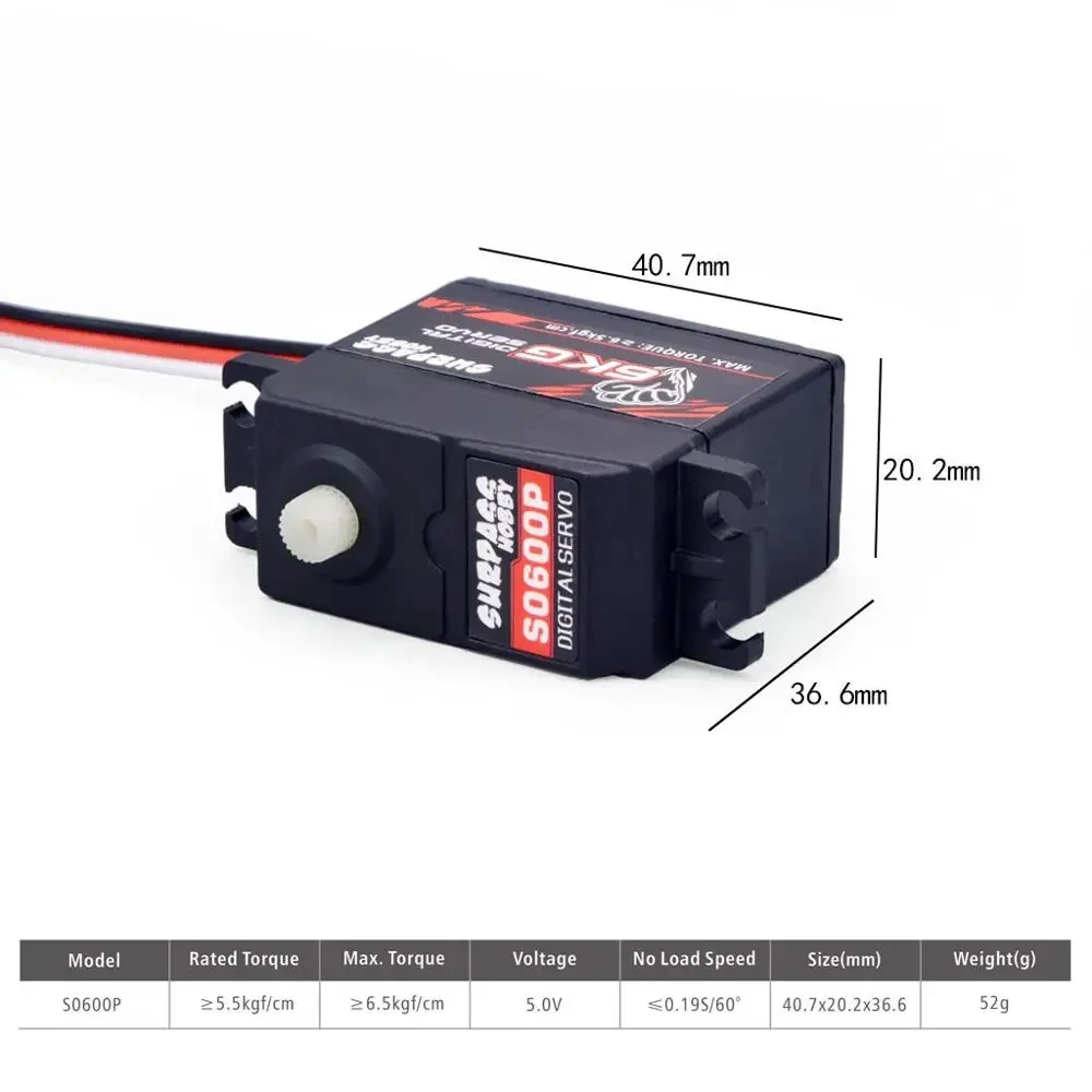 SURPASS Hobby-Servo numérique à engrenage en plastique S0600P, 6kg, pour RC 1/10, 1/12, 1/14, voiture RC à grande vitesse, avion RC, bateau, robot intelligent