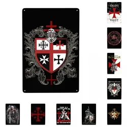 Knights Templar Cross Shield Symbol Signs Vintage Medieval Emblem Secret Order Metal Plaque for Club Cafe Restaurant Art Decor