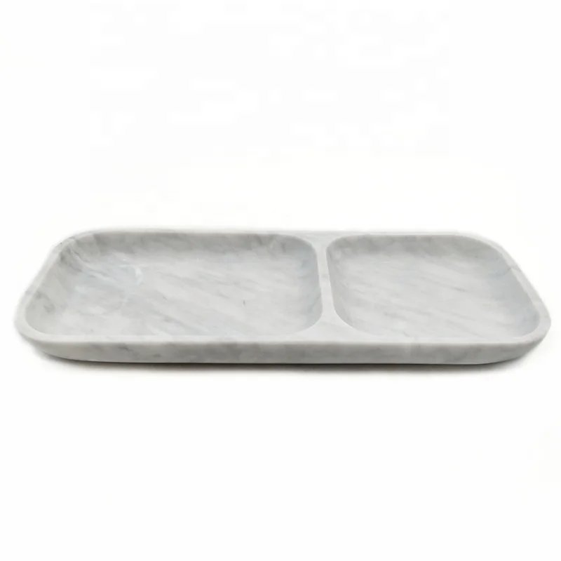 New Wholesale 20PCS Design Double Compartment Customized Carve White Square Natural Marble Serving Tray Engrave