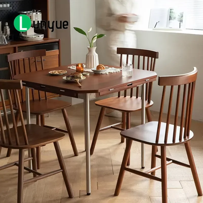 Modern Folding Round Dining Table Eco-friendly Solid Wood Kitchen Furniture for Home Hotel Space Saving Compact Design
