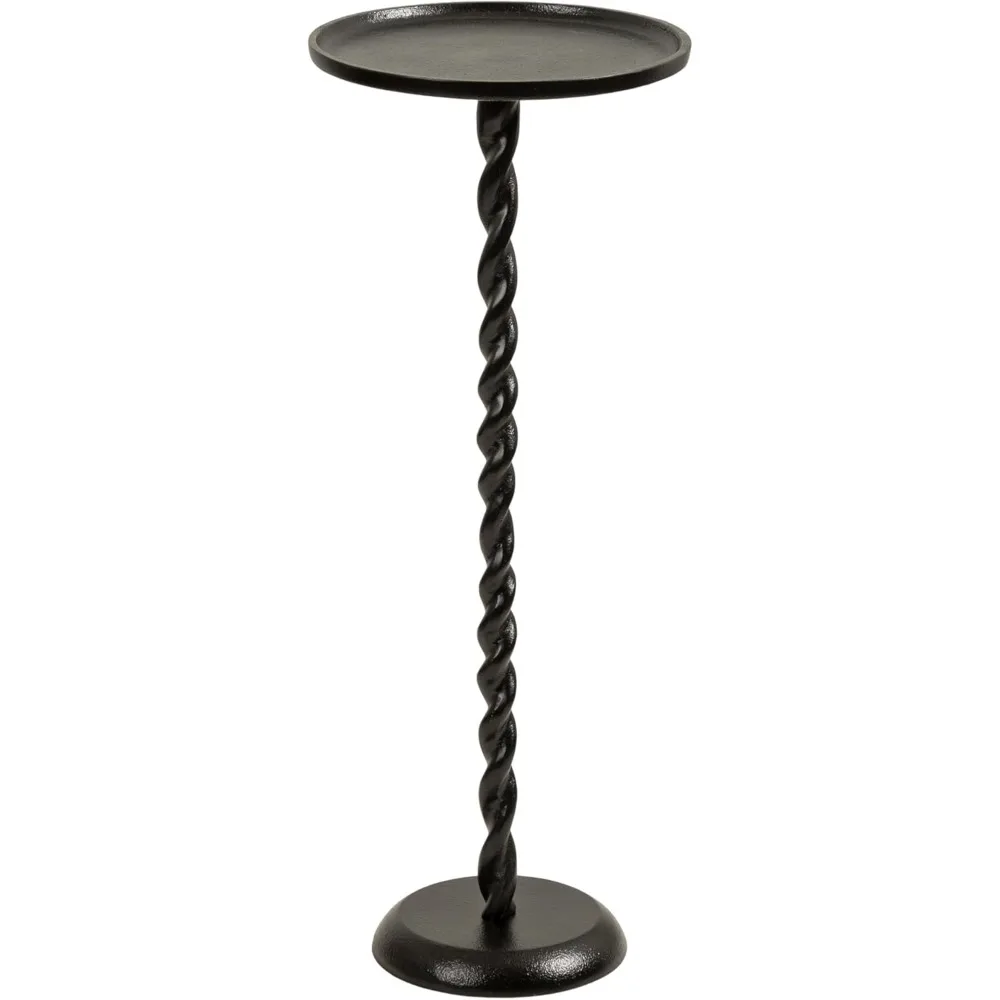 Kate and Laurel Ropa Transitional Round Pedestal Drink Table, 9 x 9 x 22, Black, Decorative Cast Aluminum Mini Table with Spiral