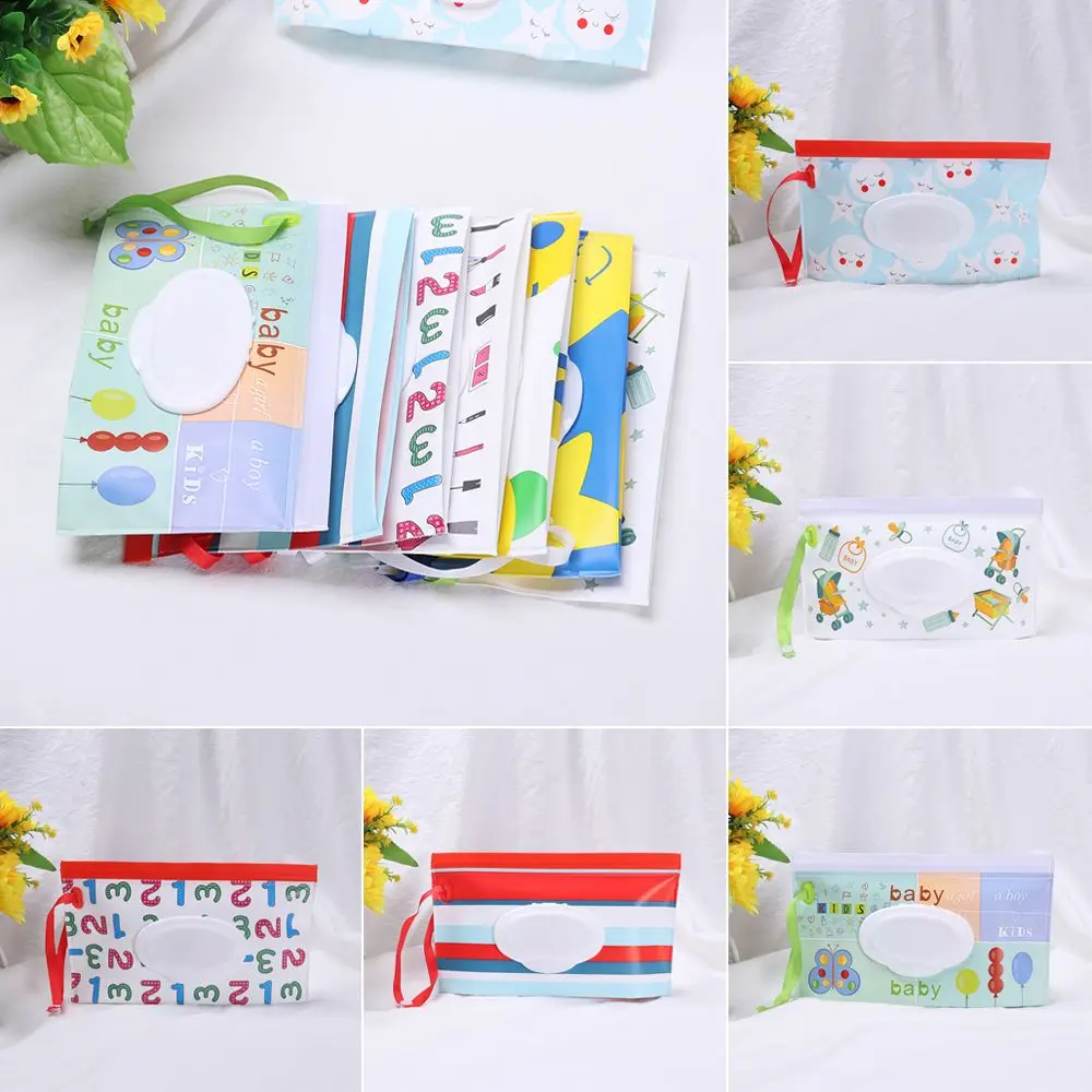 1pcs Cute Useful Carrying Case Snap-Strap Baby Product Flip Cover Stroller Accessories Tissue Box Wet Wipes Bag Cosmetic Pouch