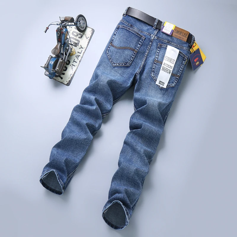 Classic Blue Jeans Men's Business Office Simplicity Design2024New Loose Straight Stretch Men's Long Pants