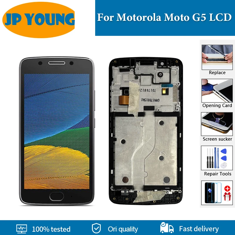 Tela LCD Original de 5.0" para Motorola G5, Display Touch Screen com Aro para MOTO G5 XT1672 XT1670 XT1671 XT1675 XT1676