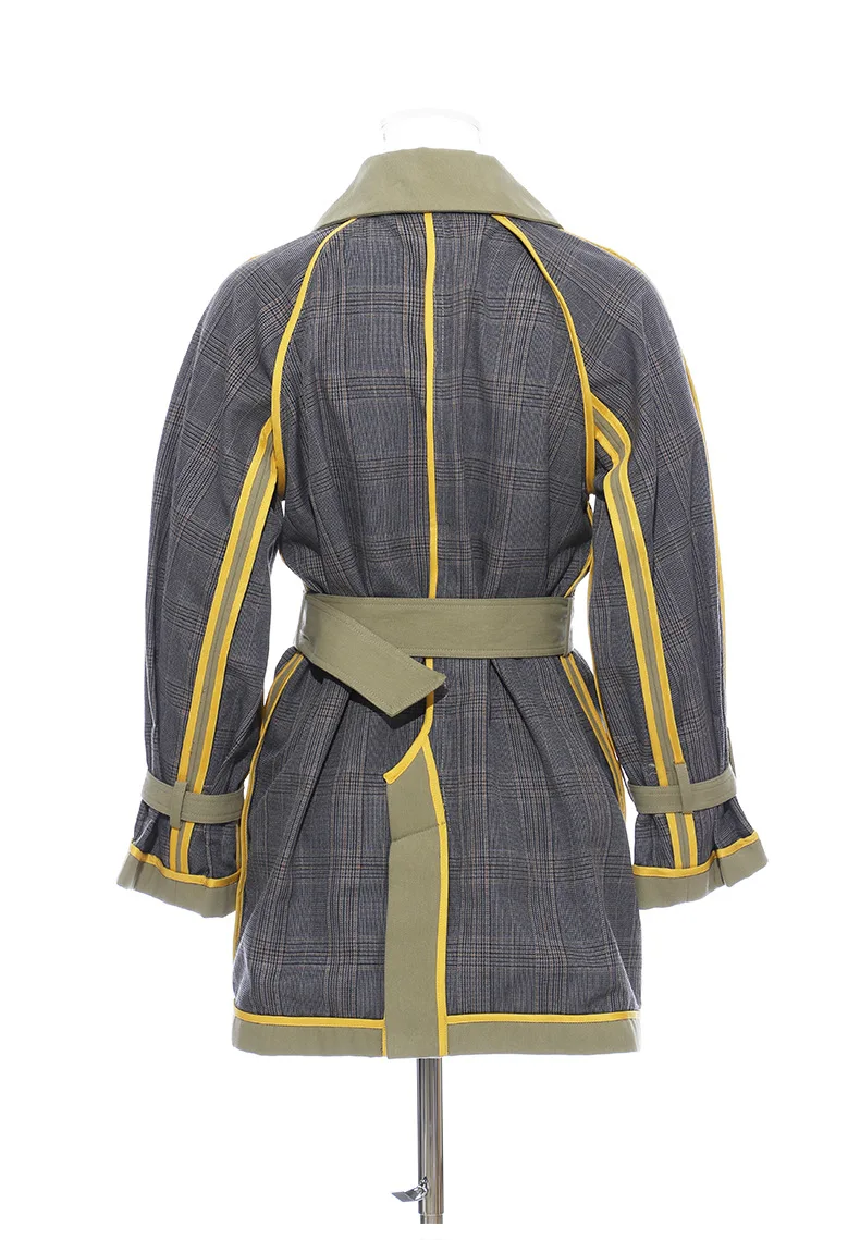 شخصية السيدات منتصف طول عكسها خندق معطف مزدوجة الصدر متقلب المرقعة المرأة عكسها خندق معطف