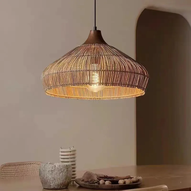 Southeast Asian Wabi Sabi LED Pendant Light Rattan Craft Lampshade Ceiling Chandelier Restaurant Homestay Cafe Teahouse Fixtures