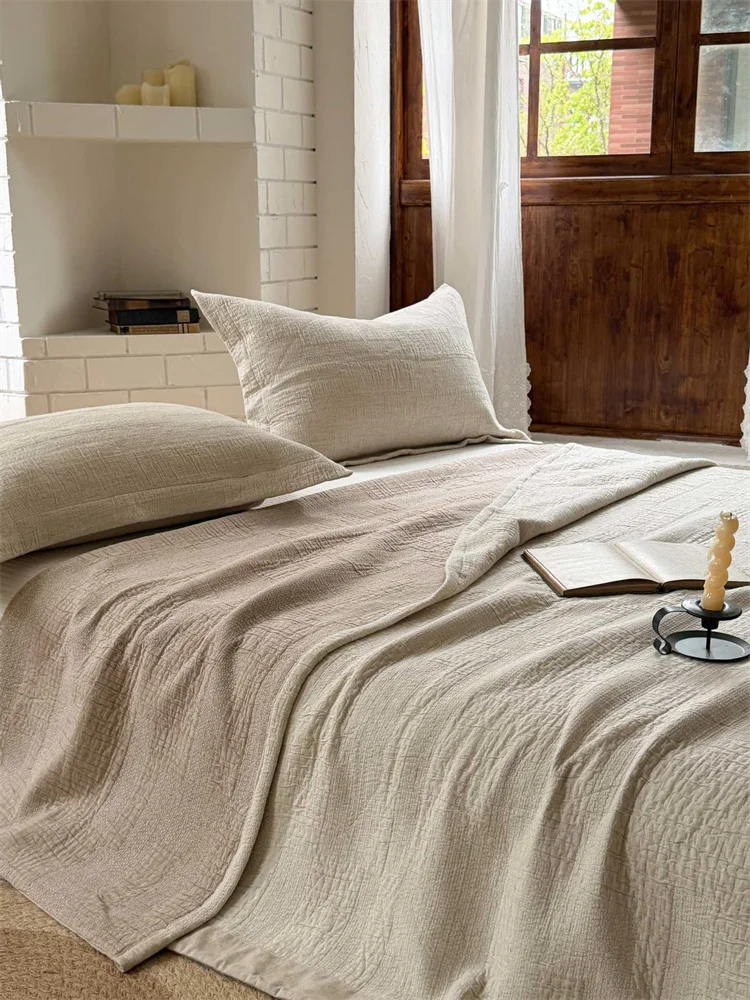 Luxury Cotton Linen Bedspread Set 3-Pieces, Retro Enzyme Washed Bed Cover, All-Season Lightweight Coverlet, Ultra Soft Sheet