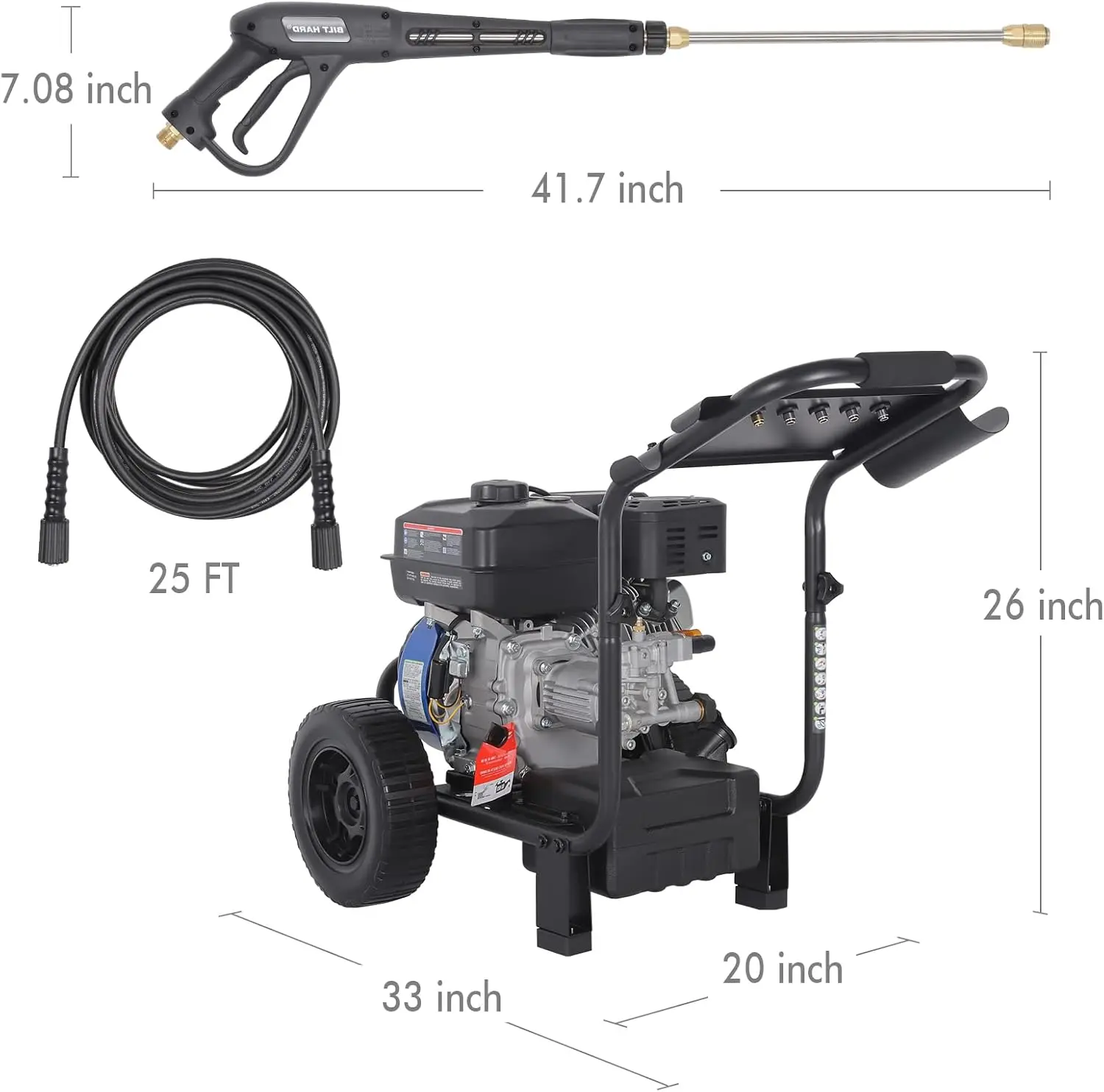 غسالة ضغط الغاز HARD 3500 PSI 2.5 GPM، محرك 224cc 4-Cycle، غسالة طاقة غاز شديدة التحمل مع مسدس رش وعصا، 5 شركة سريعة