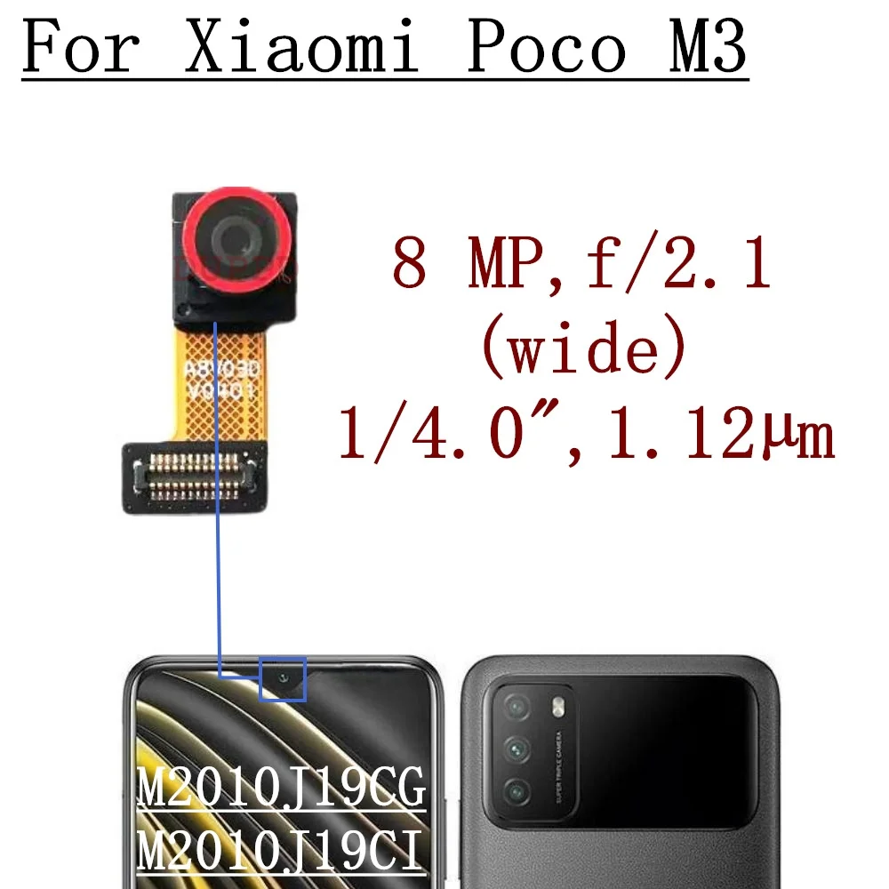 Front Back Camera For Xiaomi Mi Poco M3 M2010J19CG,M2010J19CI Frontal Backside Small Rear Selfie Camera Module Spare