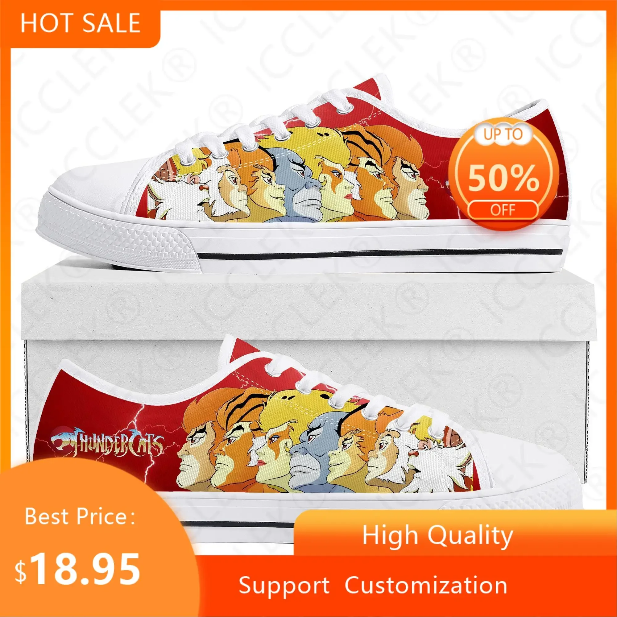 Thundercats Cartoon Low Top para homens e mulheres, sapatilha em lona, sapatos brancos personalizados, casual, alta qualidade, adolescente, casal