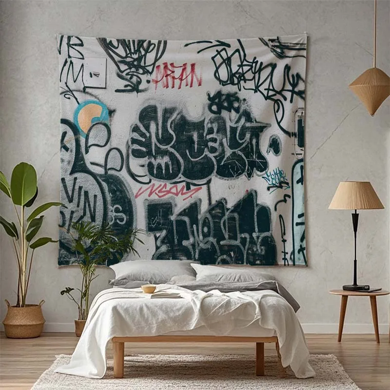 Intricate Graffiti Art Tapestry, Perfect for Adding a Bold and Urban Style to Any Room or Dorm Decor, Ideal for Fans of Street