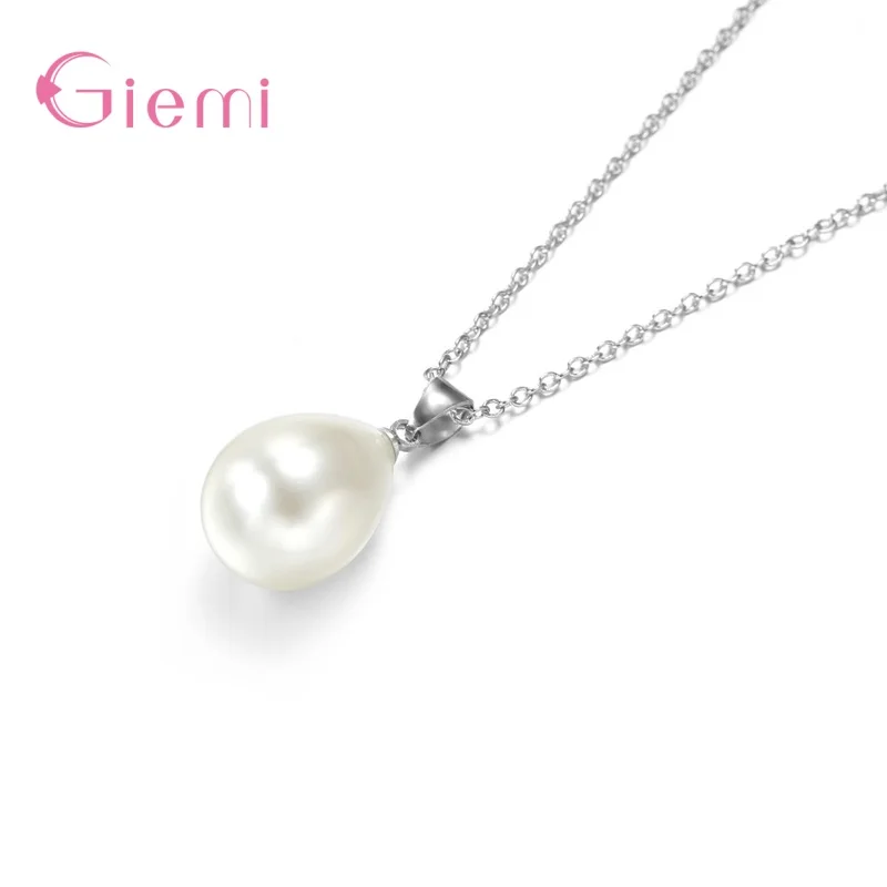 Fast Delivery Women Girls 925 Sterling Silver Jewelry Sets Wedding Engagement Party Waterdrop Pearl Earrings Necklace
