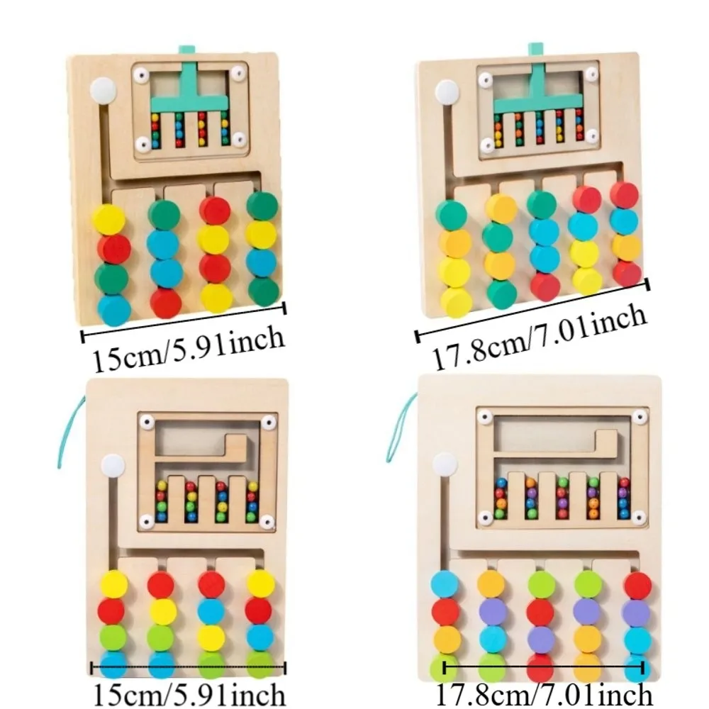 Wooden Color Matching Kids Game Rolling Bead Puzzle Montessori Sliding Puzzle Board Cartoon Color Sorting Wooden Rolling Toy