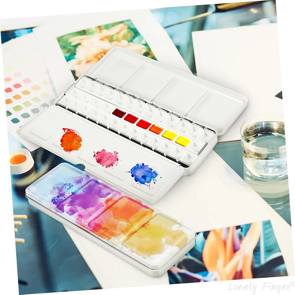 Empty Watercolor Set 37 Wells in Portable Box, Watercolor Tin Box Palette Ideal for Artists and Amateur Painters