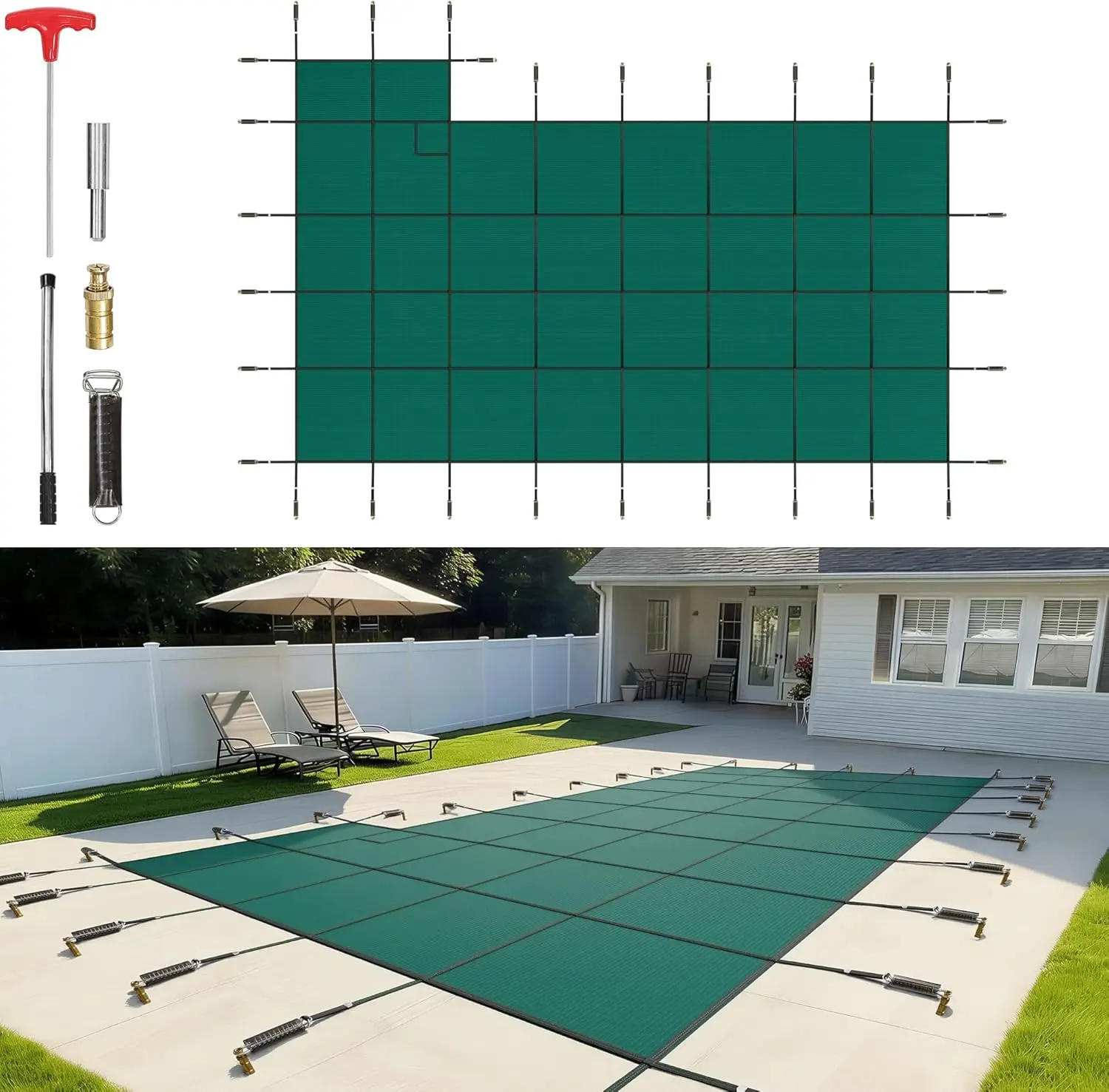 

Inground Pool Safety Cover, Fits 20 ft x 40 ft Rectangular Winter Pool Cover with Right Step, Triple Stitched, High Strength