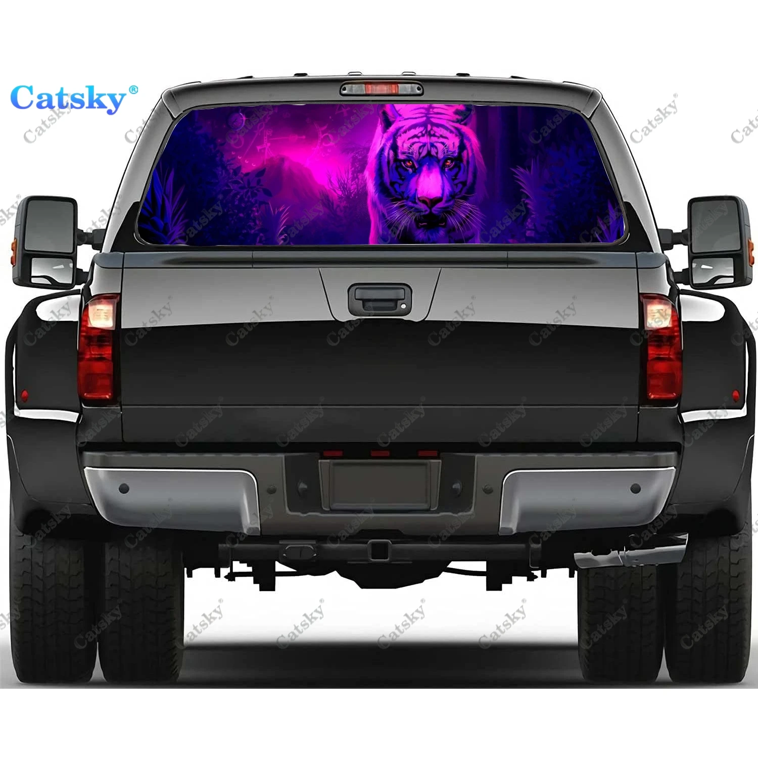 

Night Tiger Car Rear Window Decor Sticker Windshield Decal Steed Truck Rear Window Decal Universal Tint Perforated Vinyl Graphic