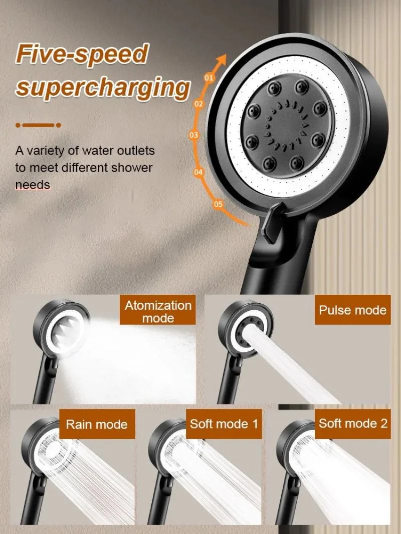 Adjustable Shower Head Showerhead 5 Speed Adjustable Pressurized Handheld Shower