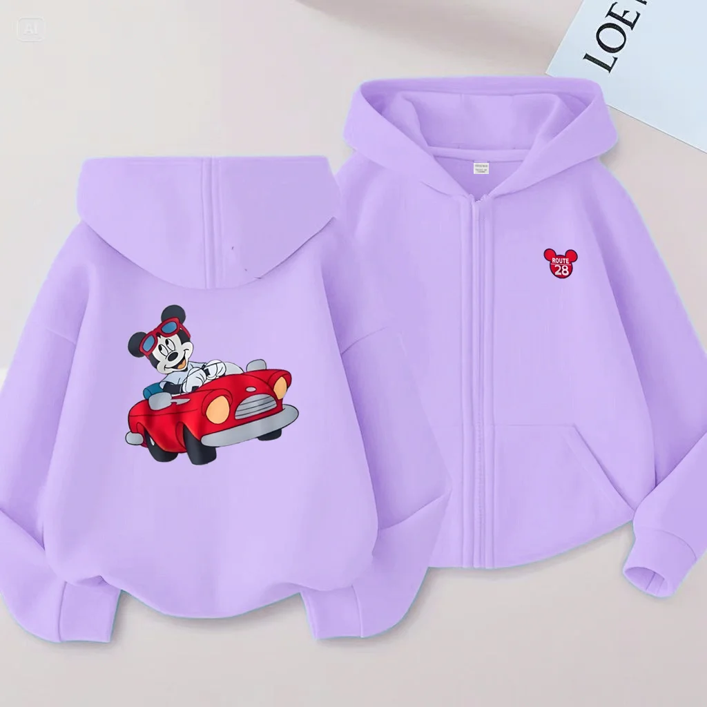 

Mickey Cool Driving 2D Printed Kids Hooded Cardigan Casual Fashion Sports Long Sleeve Top for Boys and Girls 2-12 Years Old