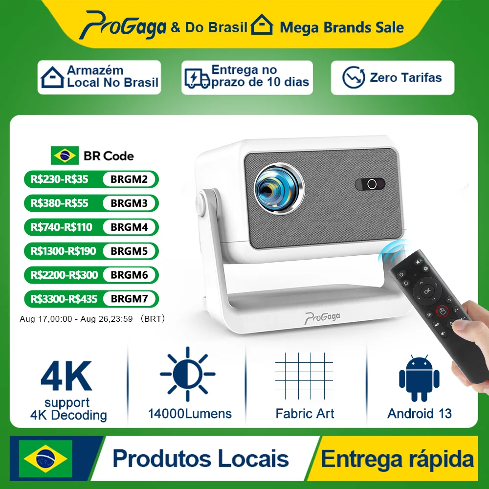 PROGAGA Projetor 1080P PG370 MAX Full HD 4K Android WiFi BT 14000 Lumens Projetor Smart Home Theater Projetor de Vídeo Portátil