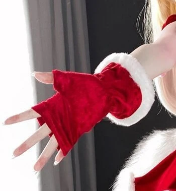 

New Christmas Plush Party Etiquette Fingerless Gloves for Autumn and Winter Thickened Warm Velvet Mouth Women's Short Gloves