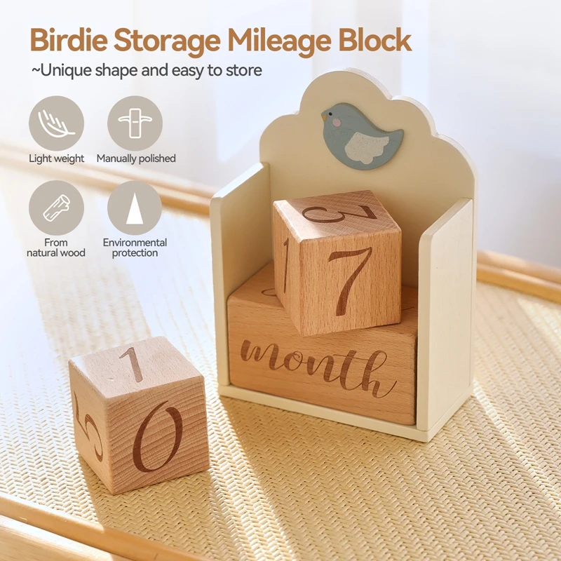 Baby Photography Accessories Wooden Milestone Blocks Birds Wooden Blocks Baby Milestone memorized For Newborn Birthing Gift Set