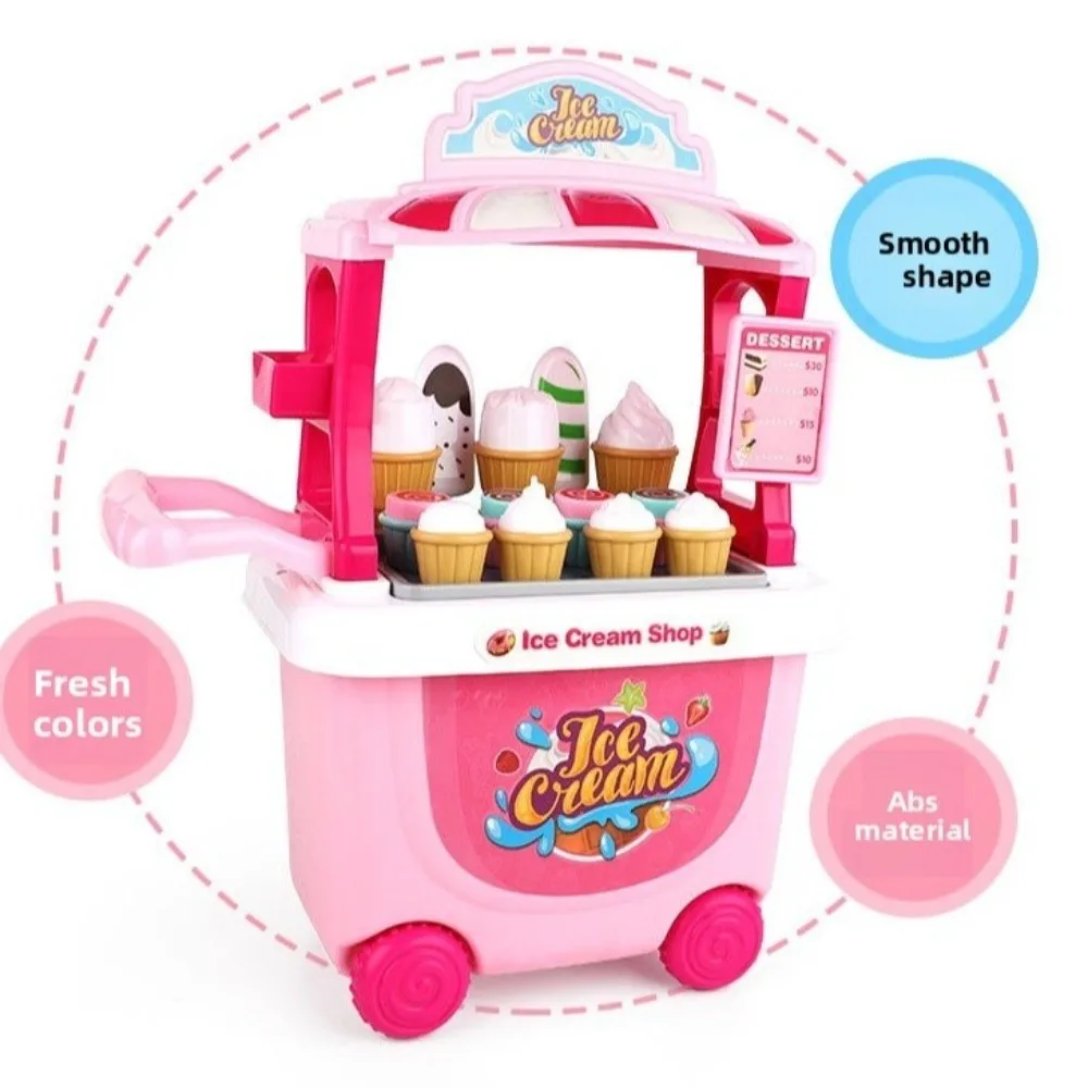 24 szt. Wózek sklepowy na lody i słodycze, zabawka do pchania, zestaw do samodzielnego montażu, zabawa w udawanie, wózek z wyjmowanym schowkiem, zestaw zabawek do lodowni