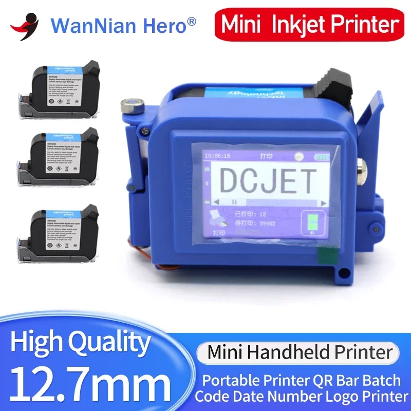 Mini printer Portable Handheld Inkjet Printer Production Date Barcode Label Coding Machine Batch Number 12.7mm 2588 + JS12 JS10