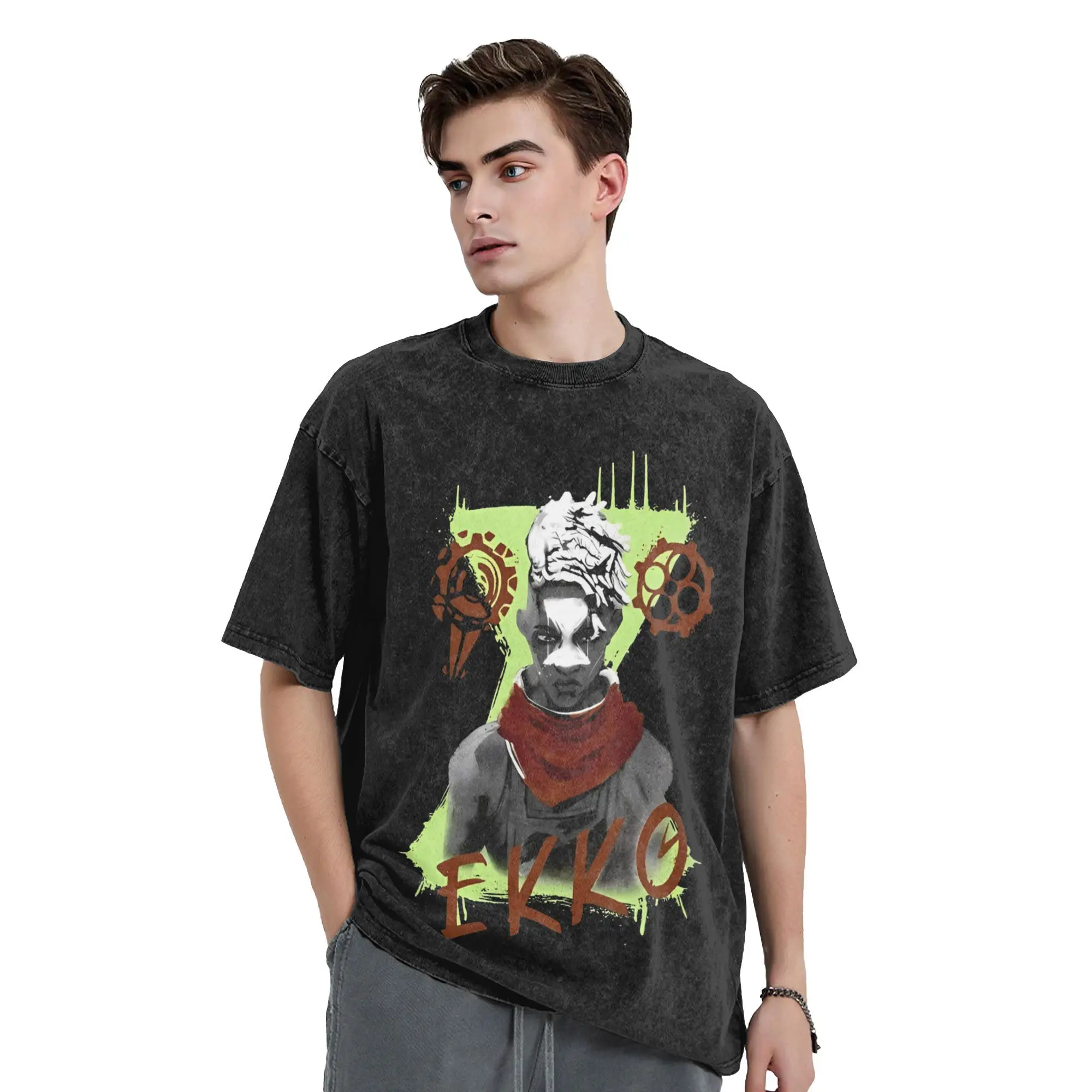 Ekko's Time Warp Trouble Arcane Ekko  Merch Washed T Shirts Men Women Streetwear Hip Hop T-Shirts Printed  Tees Tops Cotton