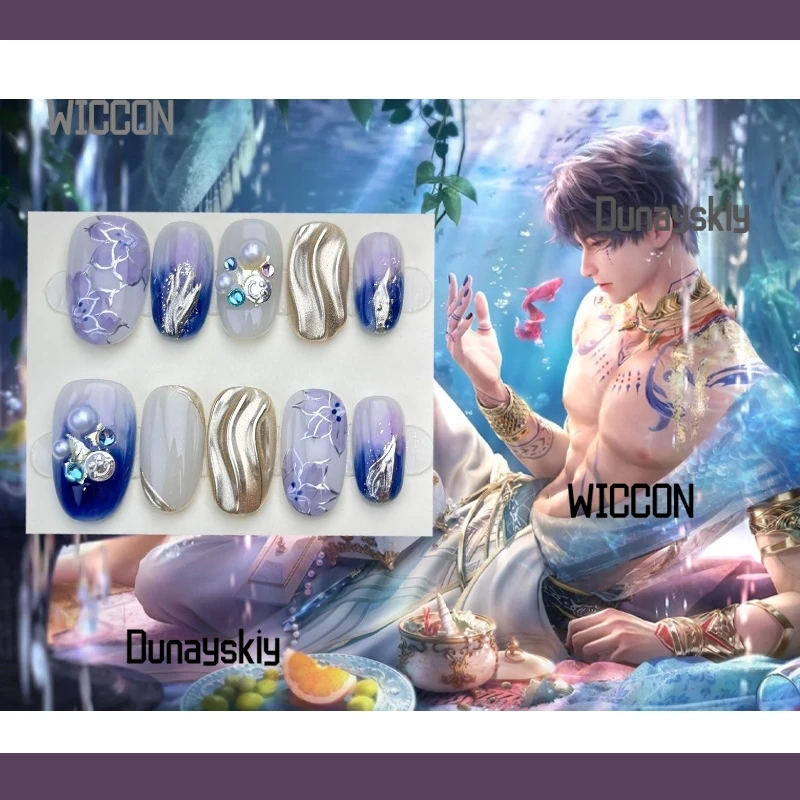 

Rafayel Qiyu Love And Deepspace Nails Реквизит для косплея Тайна подводного градиентного цвета Jirai Kei Вечеринка Хэллоуин