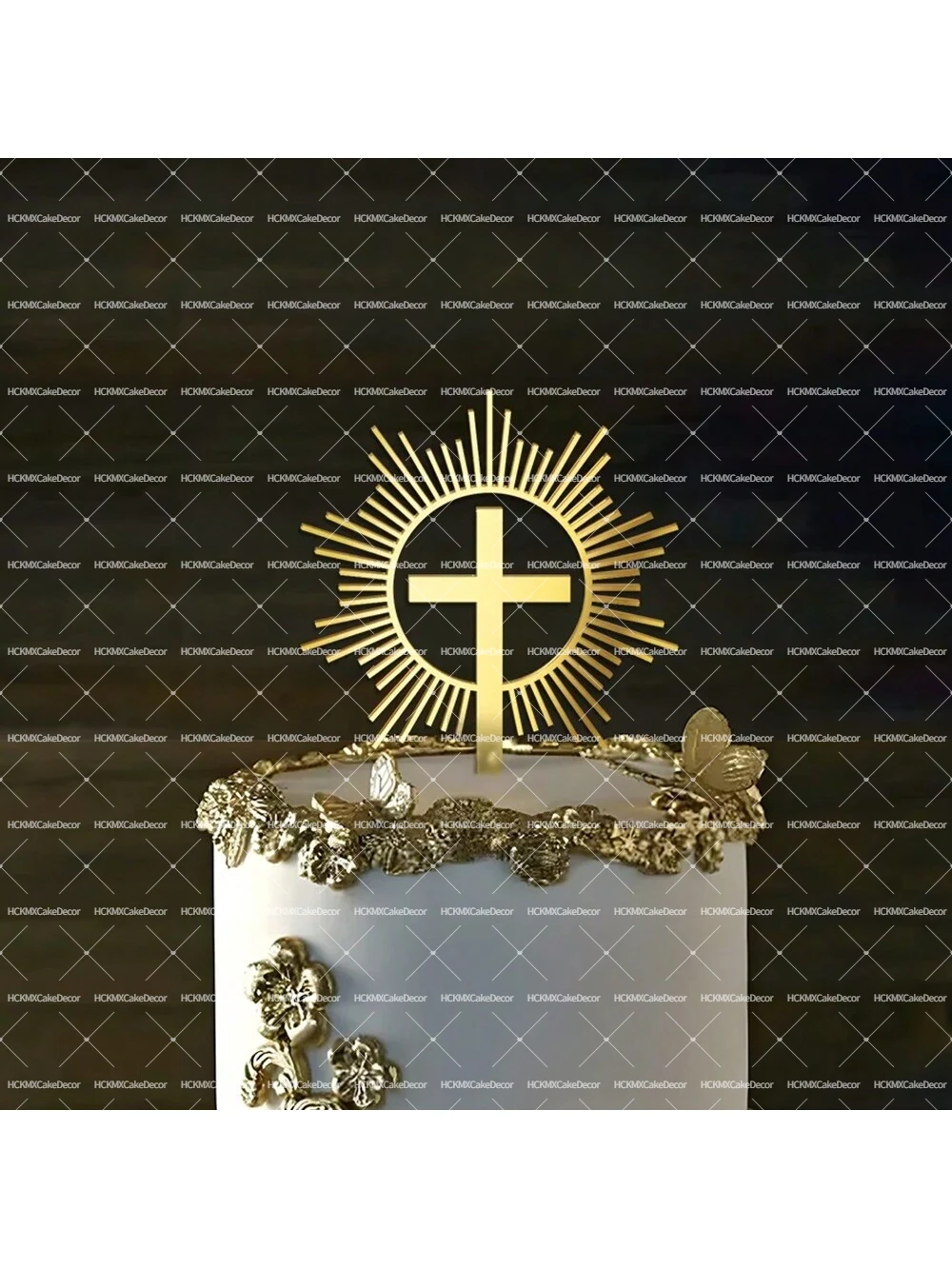 3-teiliges Gold-Kreuz Tortendekorations-Set aus Acryl für Taufe, Erstkommunion, Firmung und Partyzubehör – Detail 3