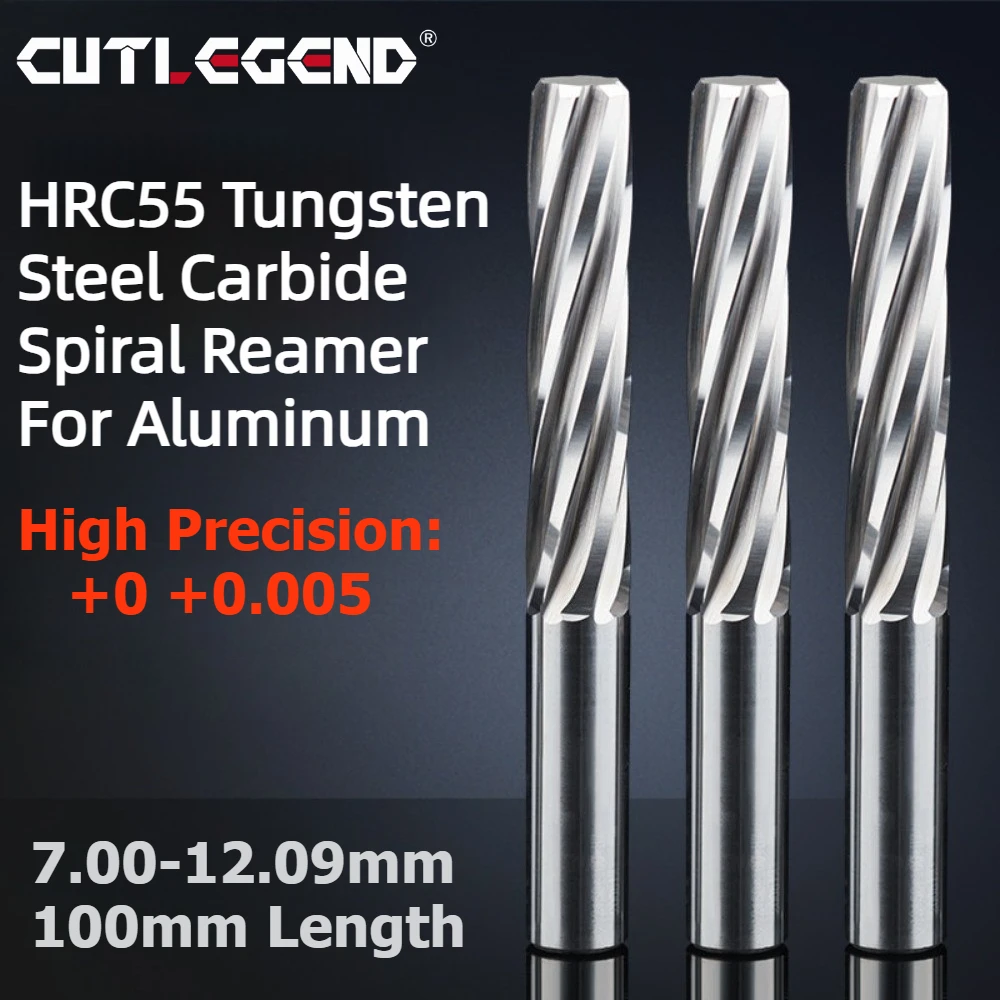 CUTLEGEND Tungsten Carbide Sprial Reamer Dia 7.0-12.09mm Total Length 100mm Tolerance+0+0.005 High Precision Hole Enlarging Tool