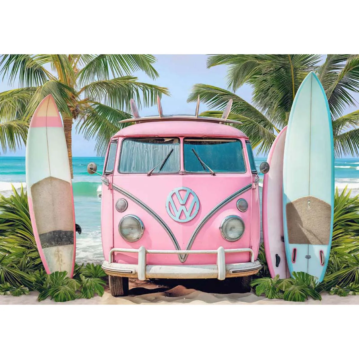 

Allenjoy Hippie Bus Surfboard Beach Backdrop