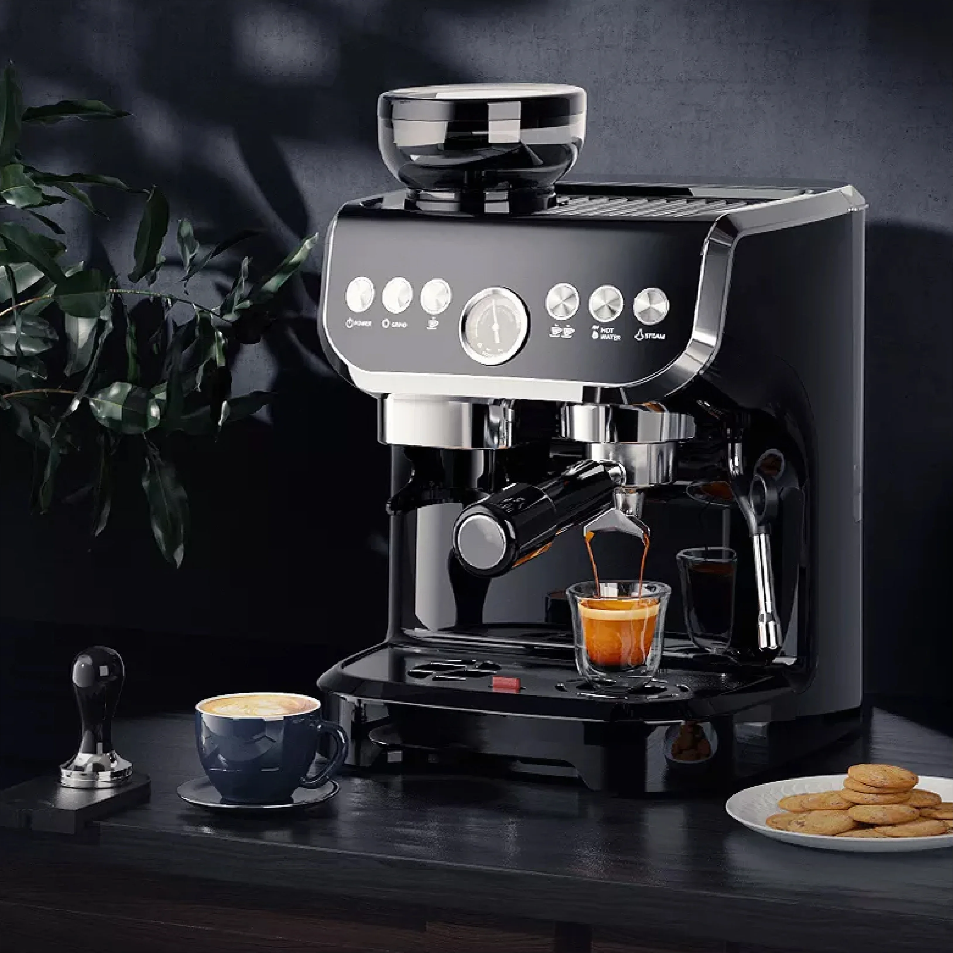 espresso and grinding integrated semi-automatic commercial coffee machine 15Bar pump pressure coffee maker