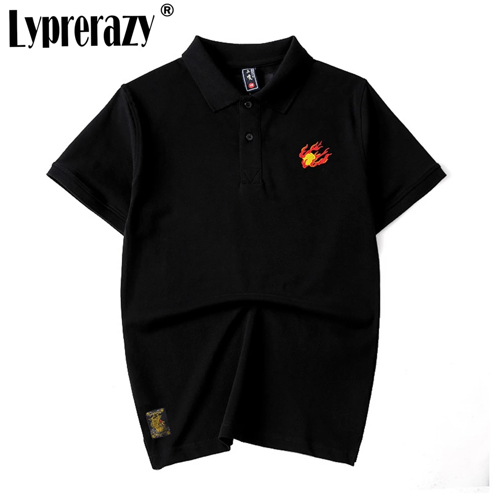

Lyprerazy Fire Bead Embroidery Men's Breathable Lapel Short Sleeve POLO Shirt Sports Casual Shirt