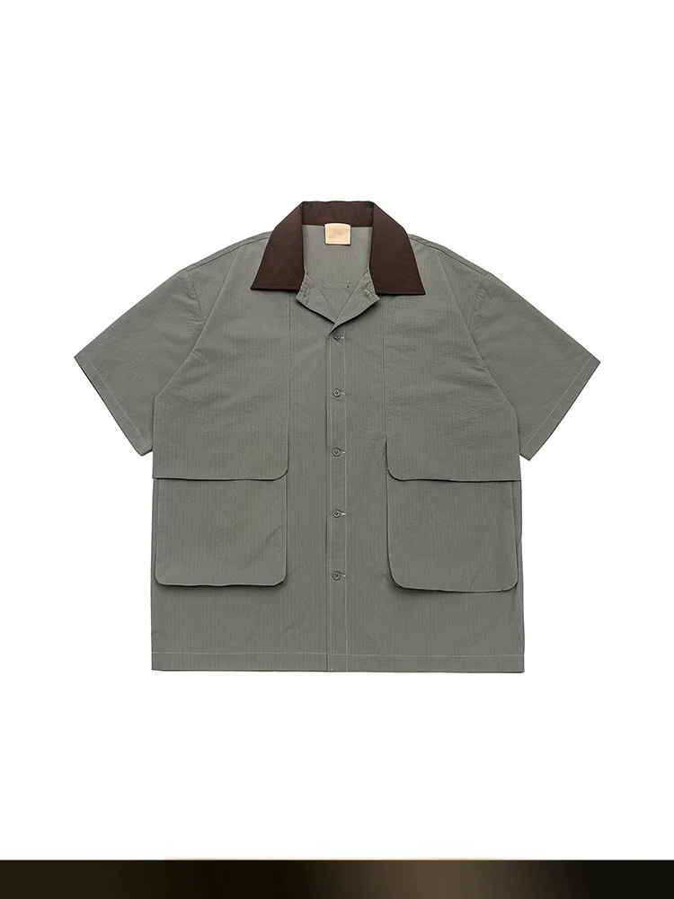 

NTED Men's Casual Loose Work irt Outdoor Water-Resistant Color Blo Collar Summer New Sle Pure Color ket Design