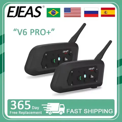 EJEAS V6 PRO + 오토바이 인터콤 헬멧, 블루투스 헤드셋 인터폰, 6 명의 라이더용 리모컨 기능, IP65 방수