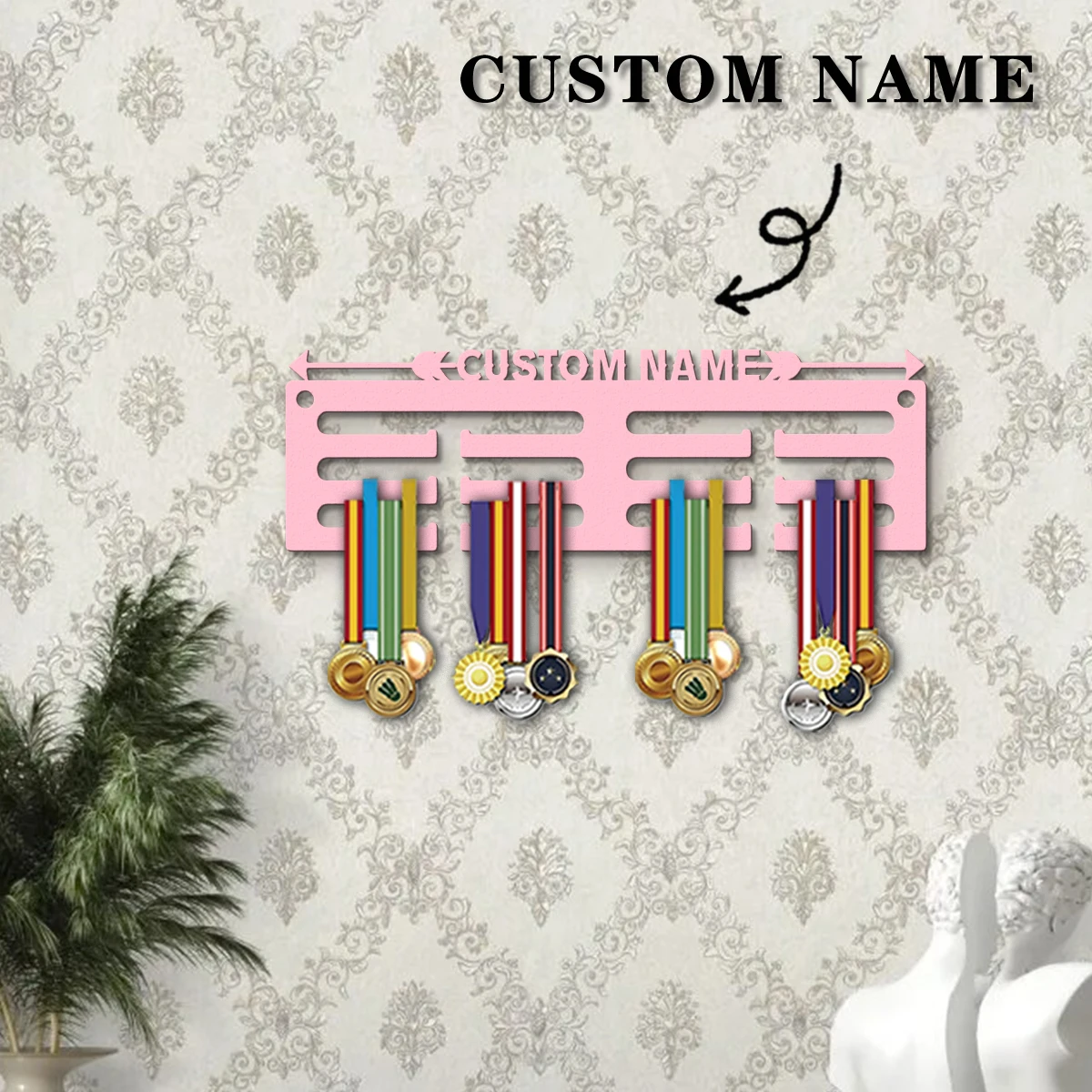 1pc Custom Wooden arrow Medal Hanger, Personalized Medal Display Rack for Athletes,Ideal Gift for Family Friends