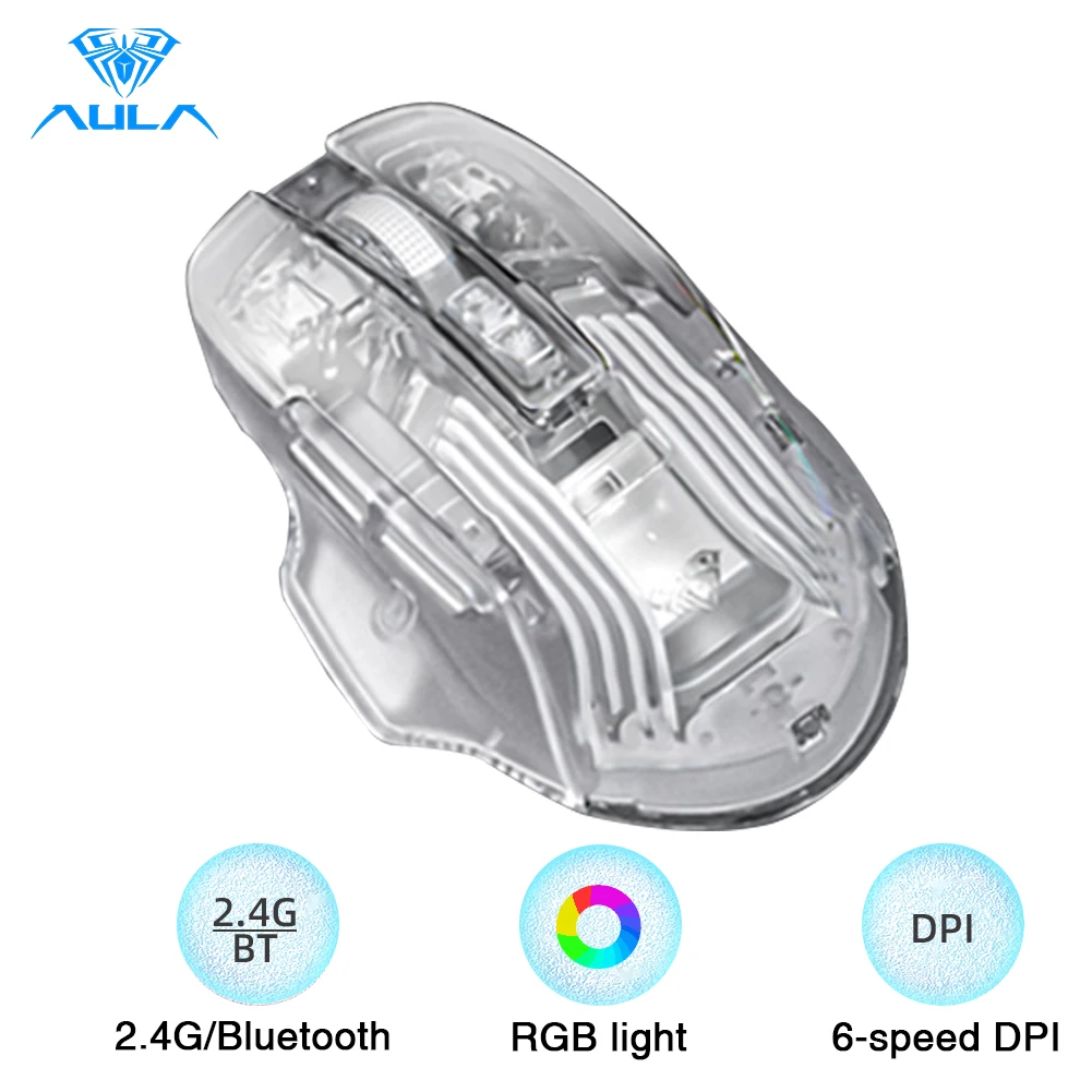 

AULA SC518 Wireless Mouse 2.4G USB/Bluetooth Mode 4200 DPI RGB Backlit Rechargeable Gaming Mouse