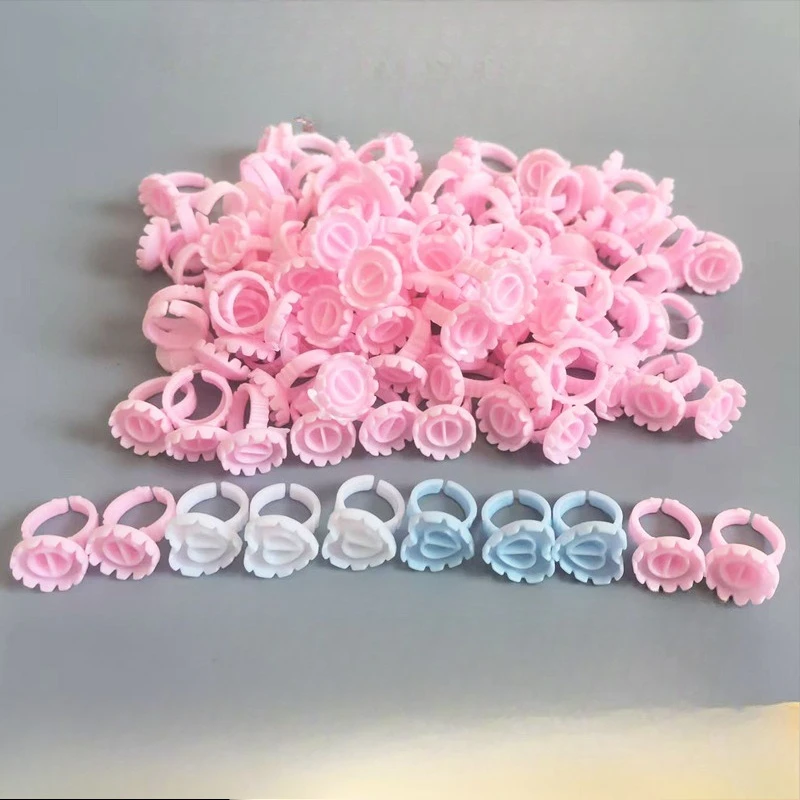 Wholesale 100Pcs Pigment Eyelash Cup Tools Lash Extension Disposable Container Tattoo Rings Holder Eyelash Glue Fan Supplies