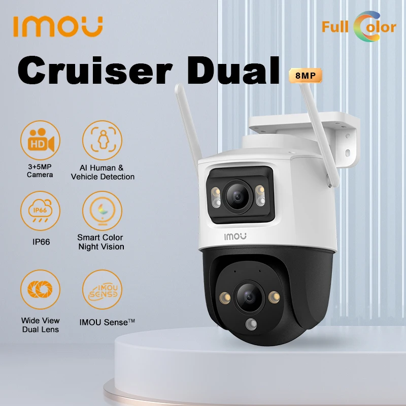 IMOU-cámara IP PT con Wifi Cruiser Dual, cámara de seguridad con lente Dual de 6MP, 8MP, 10MP, habla bidireccional al aire libre, detección de personas y vehículos con IA