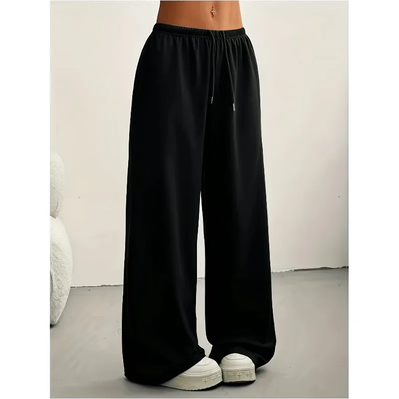Spring and summer casual solid color drawstring wide leg pants, suitable for casual daily wear and vacation