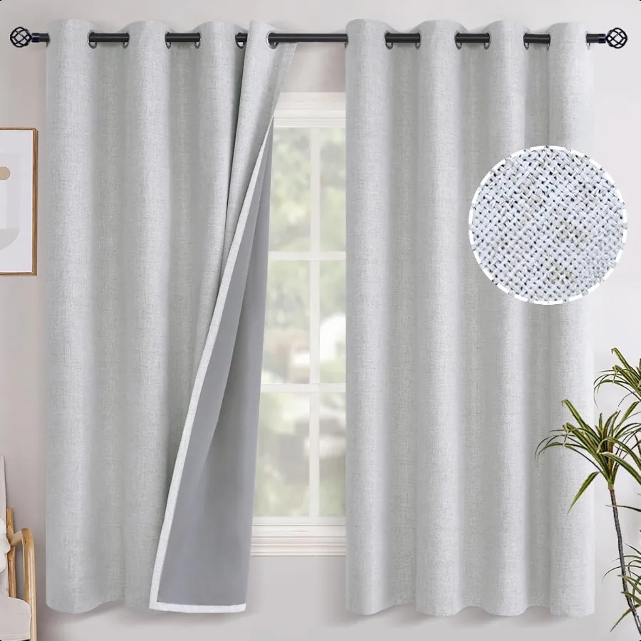Tende oscuranti strutturate in lino per camera da letto Tende per tende per finestre in lino oscurante per tutta la stanza con fodera termica isolata per F