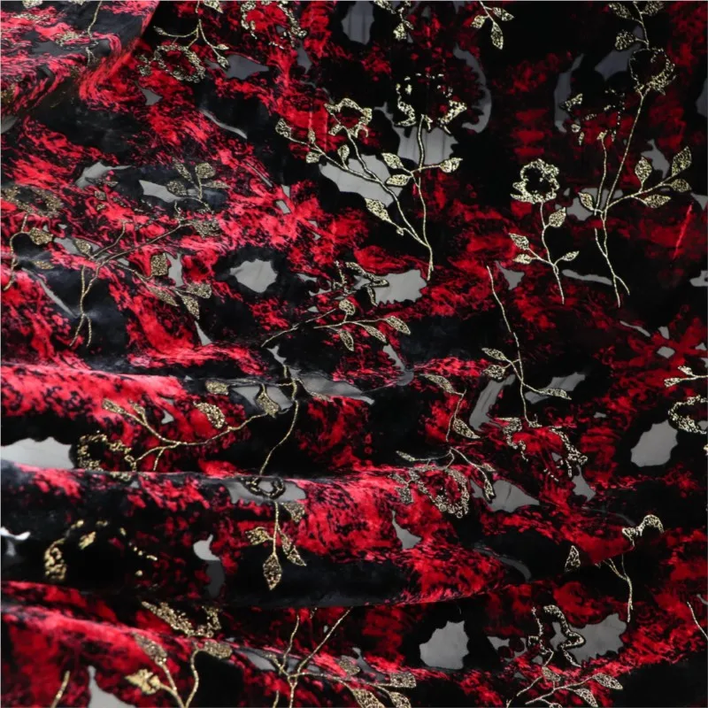 Cross-border women's clothing textile fabric Woven rotten flower brocade viscose printed velvet