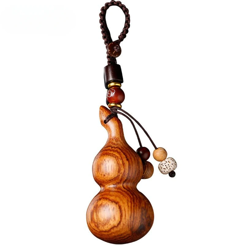 Natural Pterocarpus Santalinus Calabash Keychain Pendant Men's and Women's Yellow Rosewood Car Pedant Decoration Bag Hanging